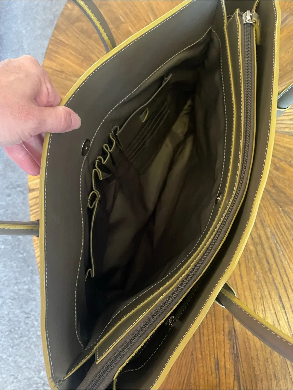 Lodis Olive Gray Leather Audrey Milano Tote with Rolled Handles